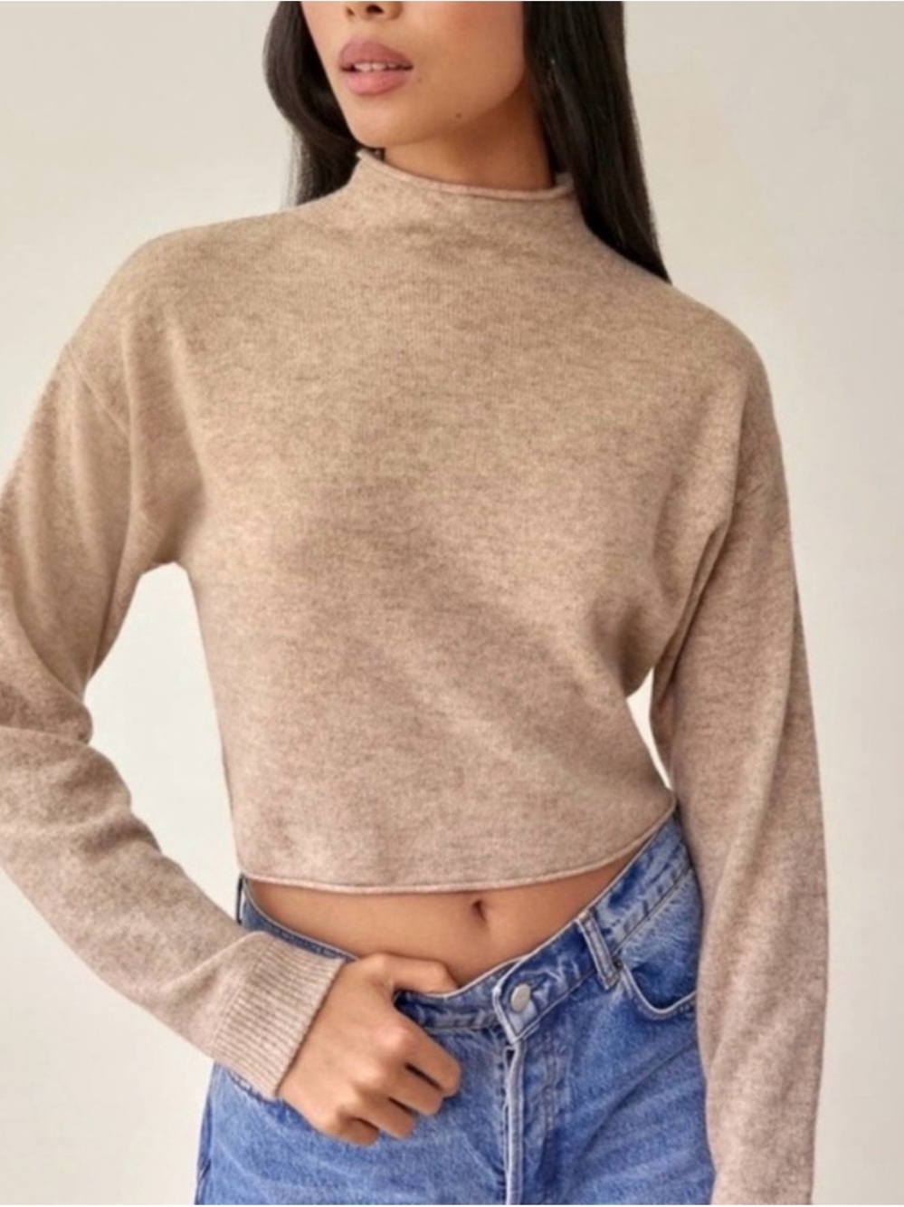 Reformation Mock Neck Cropped Cashmere Sweater